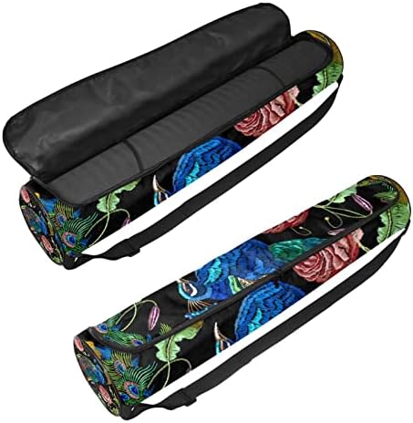 Ioga saco de tapete de yoga tapete de transporte de pavão saco de ioga preta se encaixa na maioria dos tamanhos de tapete de ioga