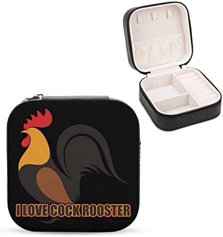 I Love Cock Rooster2 PU Couro Pequeno Jóias Organizador de Viagem Caixa de Armazenamento para Brincos Ringos Colares Bracelets