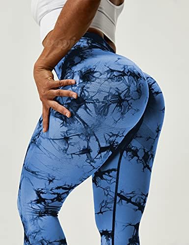 Voyjoy Tie Tye Dye Seisless Leggings para mulheres calças de ioga de cintura alta, calças elásticas de levantamento de bunda de scrunch