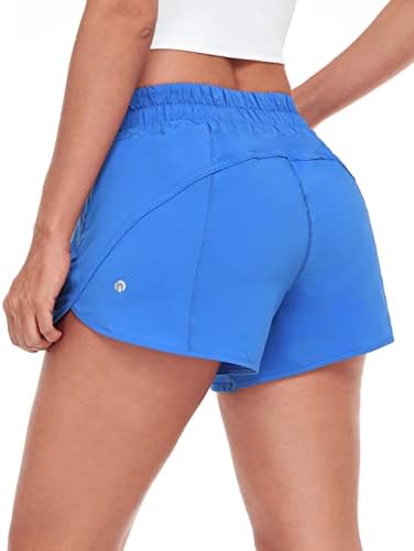 Heynuts Stride Brincho para mulheres, shorts atléticos de cintura média com shorts de treino de bolso lateral com revestimento