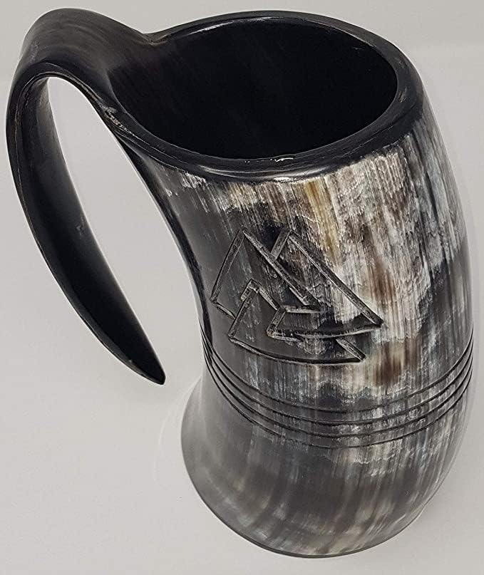 Skylark International medieval artesanal Odin gravado caneca de chifre de cerveja para beber e exibir