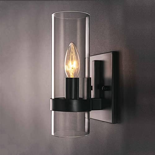 EE Onze Luzes de parede Mestre de parede contemporânea Base de acabamento preto Base de vidro de vidro transparente Sconce 1 luz de parede Lâmpada de parede, iluminação de parede