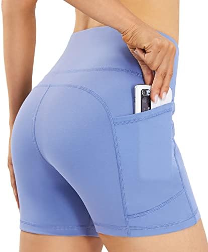 Persit Women's High Chaist Workout Yoga Shorts com bolsos laterais e internos, shorts atléticos de controle de barriga não