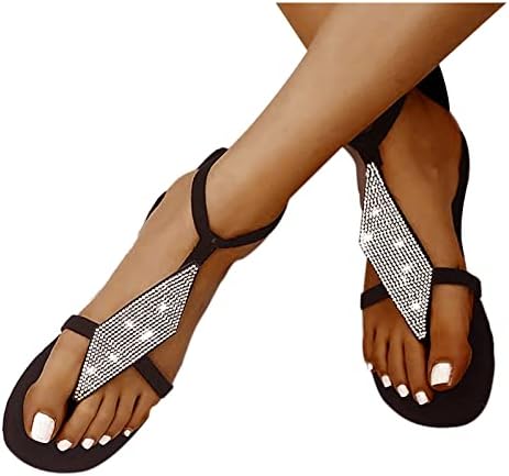 Sandálias planas para mulheres sandálias de sinalizador de shinestone tornozelo fivela sandálias romanas clipe dedo