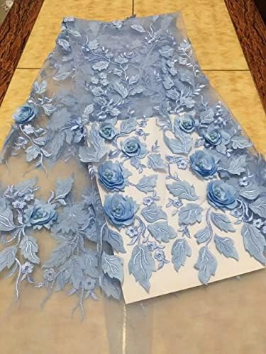 Pumcraft mais recentes designs populares Minchações 3 D Flores de renda Tecido céu azul Africano Tecido de renda de renda indiana