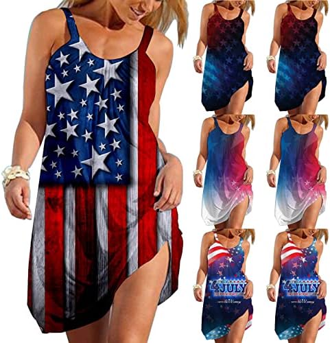 RKSTN 4 de julho Vestidos independentes para mulheres vestido de praia solto de praia sexy sling sling bandeira americana estampada vestido de tanque