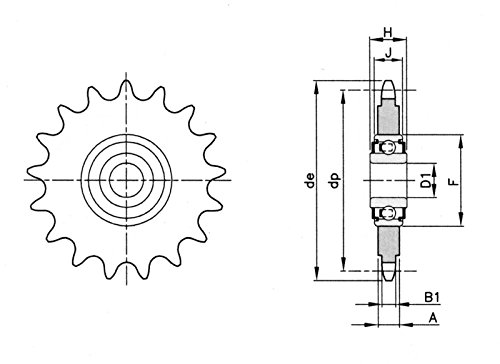 52 Id 15 rodas dentadas odler amétricas, 15 dentes de 16 mm de furo, para 5/8x3/8 Chain de rolo, 83,0 mm, od, 76,36 mm de pitce , 0,27 kg,