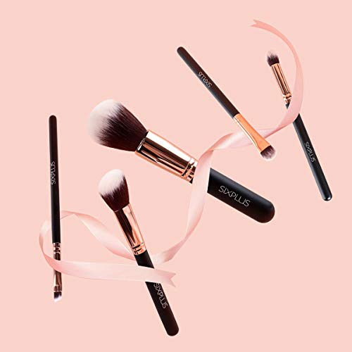 SixPlus Professional Makeup Brushes, Brush de maquiagem de ouro de 11pcs Royal com estojo e 2 PCs Black Contour & Divery