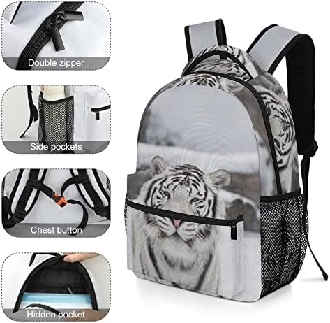 Tigre branco na mochila neve Backpack bookbag fofo pacote com tira de peito engraçado impresso