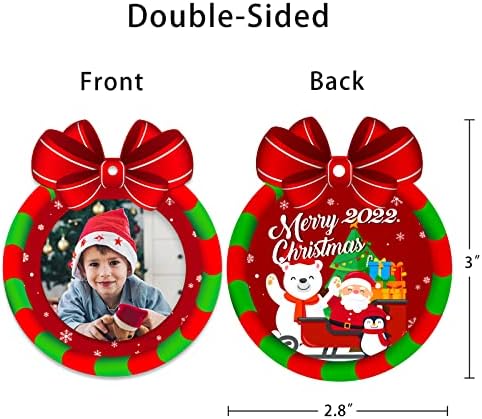 Sicohome Christmas Frame Ornamento 2022, 2,8 x 3 Ornamento da coroa de natal, ornamento personalizado de moldura de Natal, 2022