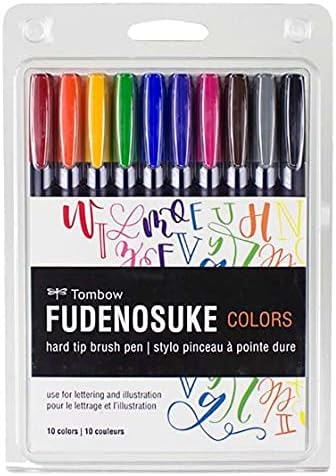 Tombow 56429 Fudenosuke Cores Brush Canecas, 10 pacote. Dica dura Fudenosuke Pens em cores variadas para caligrafia e