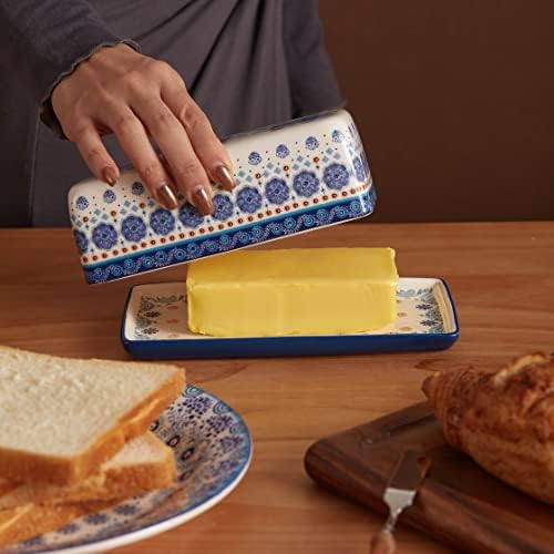 BICO Blue Talavera Cerâmica Manteiga Prato com tampa, guardião de manteiga para balcão, cozinha, lava -louças