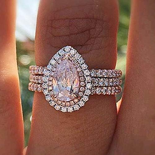 Moda 925 prata rosa safira de noivado anel de casamento jóias tamanho 6-10