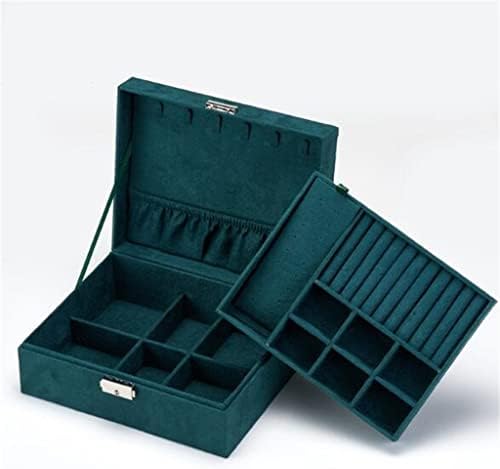 N/A Caixa de jóias de viagem portátil de camada dupla com veludo verde Fannel Display Organizer Storage Case para Brincos anel de colar