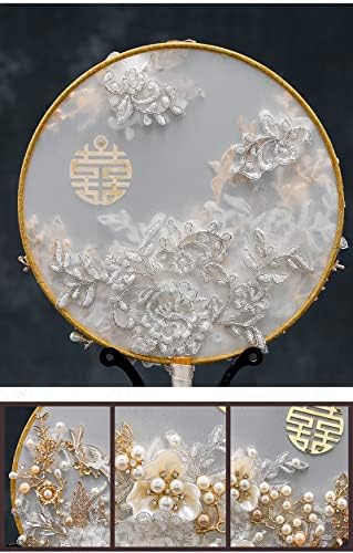 Sxds elegantes buquês de noiva chineses fã aplicações de renda de pérolas Flores feitas à mão Brides segurando acessórios