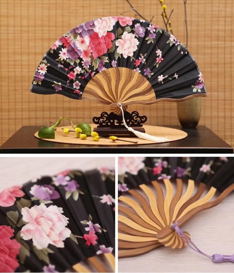 Atengham Chinese Style Bamboo Fãs com borla para embalagens requintadas Ladies Craft Silk Flower Fãs personalizados
