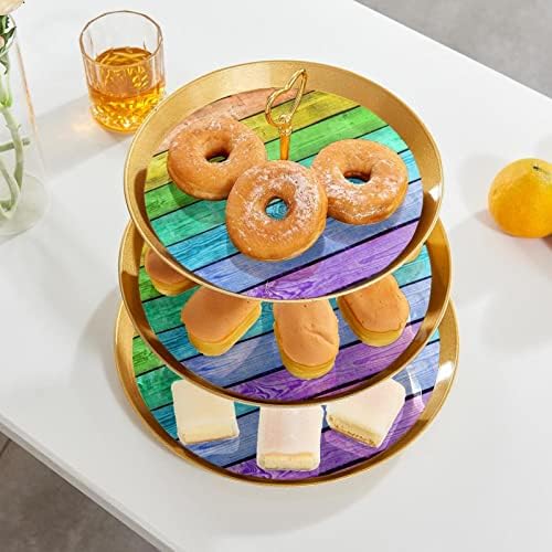 Conjunto de exibição de mesa de sobremesa, suporte de cupcake de ouro, estandes de sobremesa, bandeja de porção de 3 camadas,