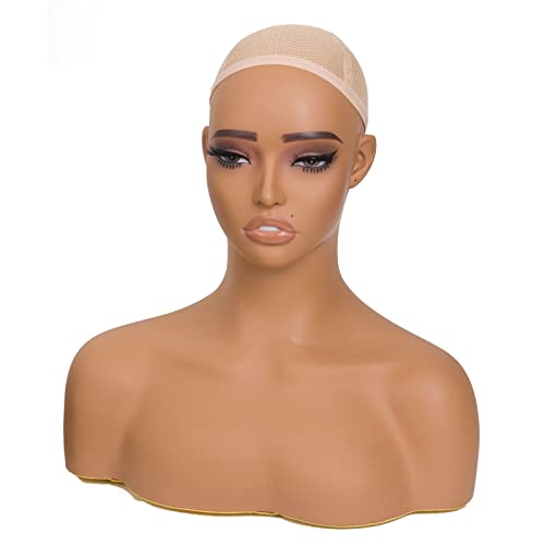 Jingfa Mannequim realista de cabeça com ombros exibem busto de cabeça de manikin para perucas, maquiagem, acessórios de beleza