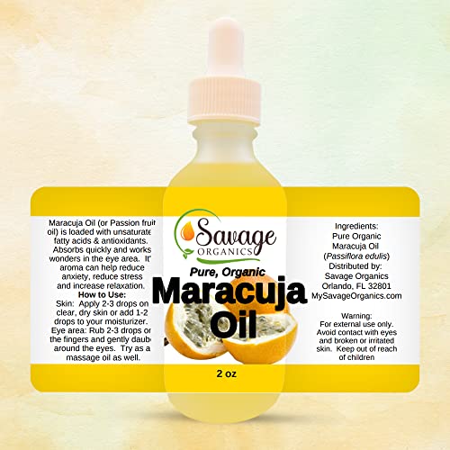 Savage Organics Maracuja Oil de maracujá óleo - hidratante orgânico puro maracuya para rosto, pele, cabelo e unhas garrafa de vidro