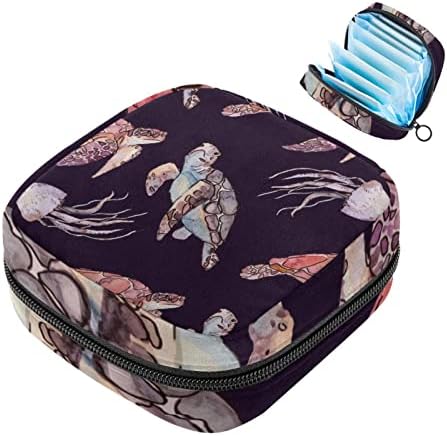 Bolsa de armazenamento de guardanapos sanitários, tartarugas marítimas marítimas de água -vaca de vida menstrual, bolsa de copo de guardana