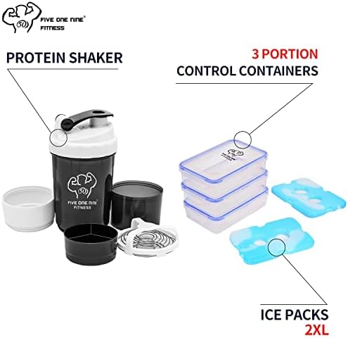 519 Mochila preparatória para refeições de fitness, mochila isolada para almoço mais fria com compartimento de computador, mochila para homens e mulheres, 3 recipientes de refeições, 2 pacotes de gelo e shaker de proteína