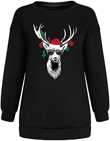 Moletom de Natal para mulheres feias de tamanho grande Elk Print Crewneck Camisetas casuais de manga longa