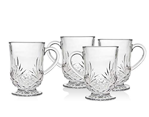 Canecas de café Godinger, chá ou copos de vidro de água quente - coleção de Dublin, conjunto de 4, 10 onças fluidas