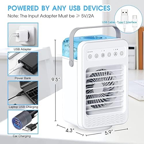 Refrigerador de ar pessoal, umidificador de refrigerador de ar evaporativo que oscilam 90 ° com 4 velocidades de vento, timer