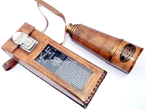 Vimal Telescópio de couro de latão antigo náutico Tamanho gravado - 20 polegadas com caixa de vidro de caixa de couro Caixa