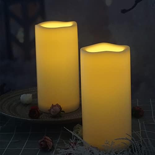 3ruilight piscando velas sem chamas com timer, longa duração de velas de pilares elétricos realistas liderados por velas de pilar operado em creme branco para decorações de casamento de mesa de Natal 2-pacote, dia 4 x h 8