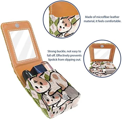 Caixa de batom de Oryuekan, bolsa de maquiagem portátil fofa bolsa cosmética, organizador de maquiagem do suporte do batom, cartoon animais coelhos de rocha retrô xadrez xadrez