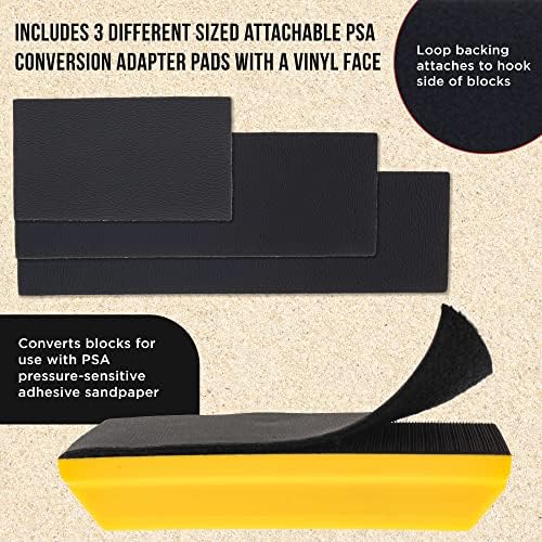 Dura-Gold Pro Série Retângulo Lixar o kit de bloco de manuseio com 3 blocos, 5 , 7-3/4 e 10 Conjunto, gancho e laço e adaptador PSA Pad & 220 Grit PSA Longboard Roll 20 jardas, 2-3/ 4 de largura