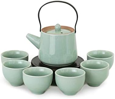 Dahlia Ice Crack Celadon Porcelana 7-PCS Gongfu Tea Set em uma caixa de presente com infuser Blue