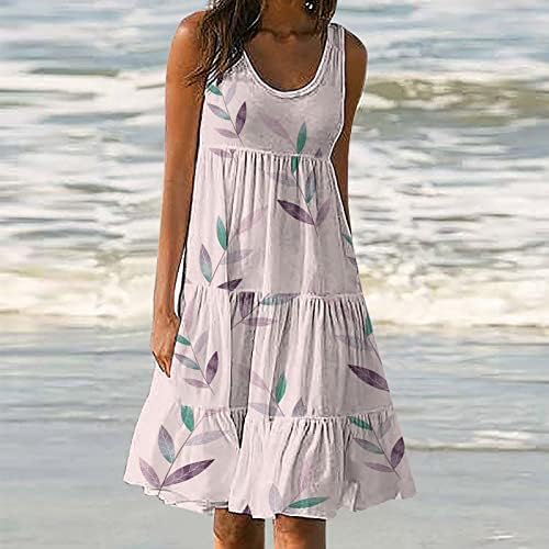 Vestidos casuais msmrrml para mulheres, tripulante sem mangas de verão vestido curto de impressão floral traje travela de praia