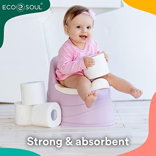 ECO Soul Bamboo Premium 3ply Higênia Conjunto de 24 rolos | 7200 folhas, 300 folhas por rolo | Eco-amigável, Ultra Soft, séptico seguro e sustentável