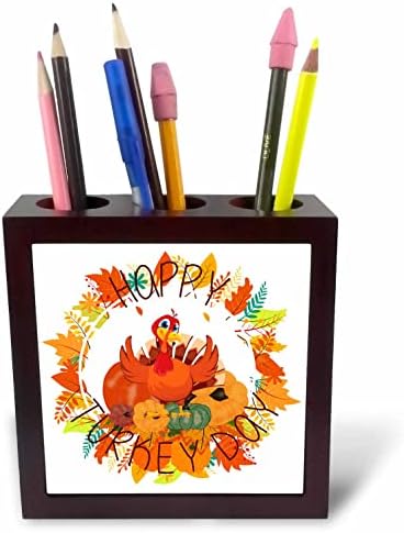 3drose Happy Turkey Day Pumpkins Folhas de outono Carrigar - Portadores de caneta de ladrilhos