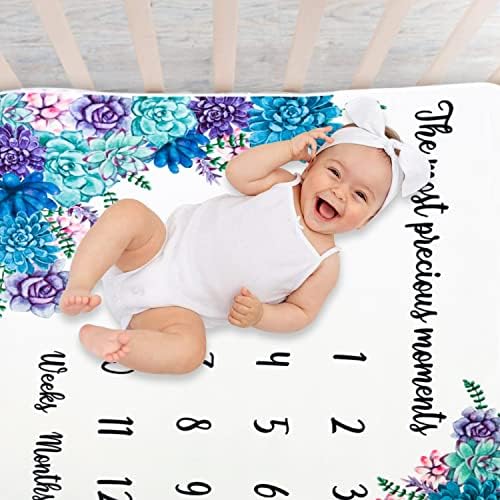 Baby Monthly Milestone Blain for Girls | Premium Soft Fleece | Cobertor mensal para fotos de bebê | Gráfico de crescimento de