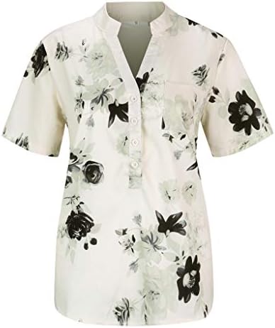 Camisas de verão para mulheres Manga curta FIT SOP S-5XL Floral Trendy Buttons casuais para baixo V Tops de pescoço camisetas
