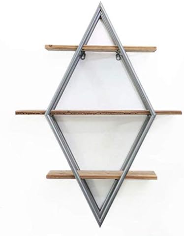 Rack de vinho htllt, rack de decoração de parede de novidades, prateleiras flutuantes rack rack de parede de metal de parede multi -prateleira placa de madeira organizador de armazenamento unidade de exibição rack forma de diamante