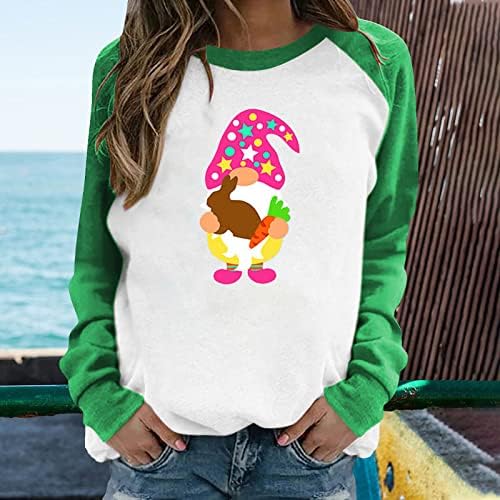 Funny Gnome Bunny Impresso Sweothirs da Páscoa para mulheres Camisas de pullocatuliação solta de manga comprida moderna