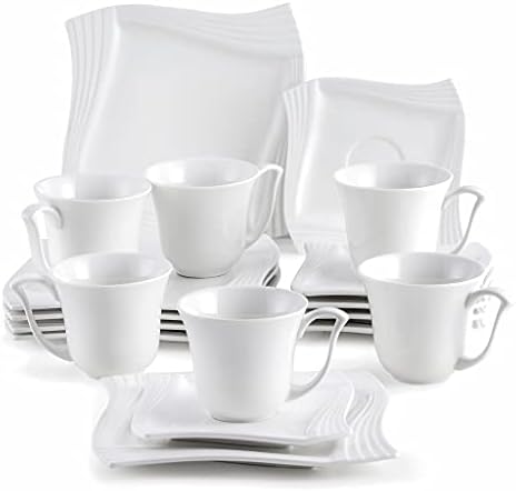 Miaohy de 18 peças de porcelana de chá de chá de chá, incluindo xícara, pires e placas de sobremesa para 6 escritório em casa