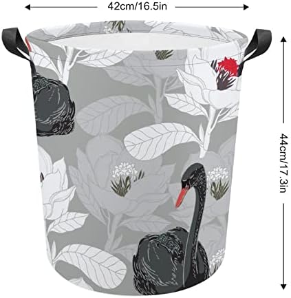 Cisne lírio lírio cesto de tela redonda de lona com alças Bolsa de roupas de lavar lixo dobrável à prova d'água
