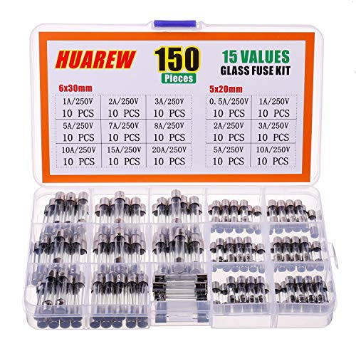 Huarew 15 valores 150 pcs fusíveis de vidro de sopro rápido 250V Volt 5x20 mm 0,5 1 2 3 5 10 A 6x30 mm 1 2 3 5 7 8 10 15
