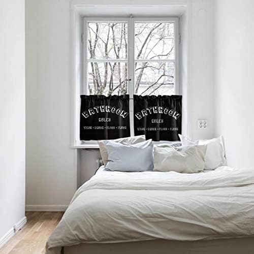 Painéis de cortina de janela de texto da regra do banheiro Conjunto de 2, cortinas de cortinas de bolso de haste