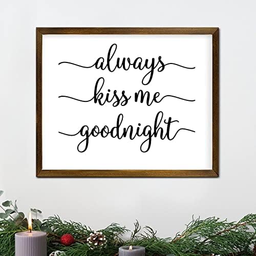 Presente cristão citação engraçada sinalização de parede de madeira emoldurada sempre beijo me boa noite sinais de enquadramento
