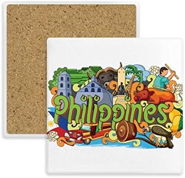 Camiguen Filipina Graffiti Square Coaster Cup Titular de caneca absorvente Pedra para bebidas 2pcs Presente