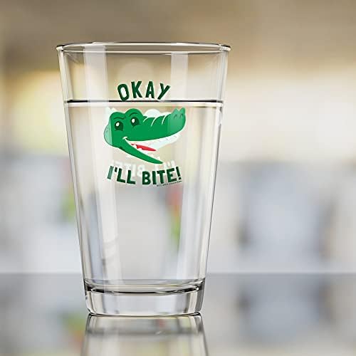 Ok, vou morder o jacaré crocodilo humor engraçado de 16 oz de vidro, vidro temperado, design impresso e um presente de fã perfeito | Ótimo para bebidas frias, refrigerante, água