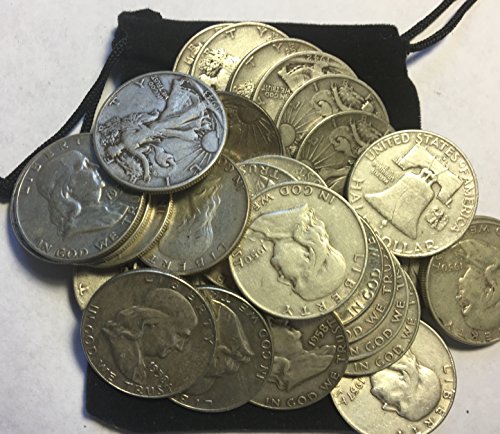 2 moedas de prata Walking Liberty/Franklin vem em bolsa de veludo boa a muito boa