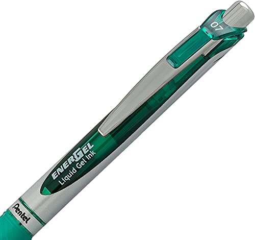 Pentel Energel 0,7 mm de tinta líquida em canetas de tinta - pacote de 5 canetas Energel Green Deluxe RTX com 3 recargas