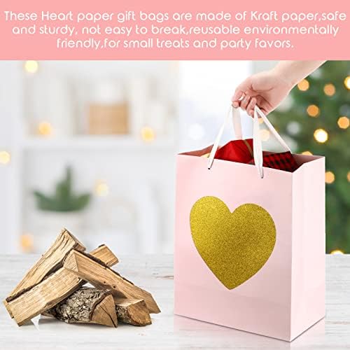12 PCS 13 Bolsa de presente com papel de seda Goldeira Glitter Heart para Casamento Dia dos Namorados dos namorados